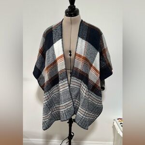 Plaid Open Front Poncho